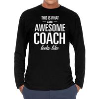 Bellatio Awesome coach kado shirt long sleeve zwart heren - Zwart