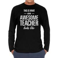 Bellatio Awesome teacher kado shirt long sleeve zwart heren - Zwart