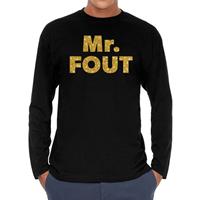 Bellatio Mr. Fout goud glitter long sleeve t- shirt zwart heren - Zwart