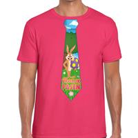 Bellatio Roze Paas t-shirt met paashaas stropdas - Pasen shirt voor heren - Pasen kleding