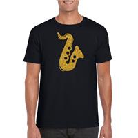 Bellatio Gouden saxofoon / muziek t-shirt / kleding - Zwart