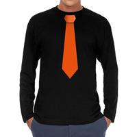 Bellatio Stropdas oranje long sleeve t-shirt zwart voor heren- Zwart