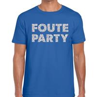 Bellatio Foute party zilveren glitter tekst t-shirt Blauw