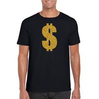 Bellatio Gouden dollar / Gangster verkleed t-shirt / kleding - Zwart