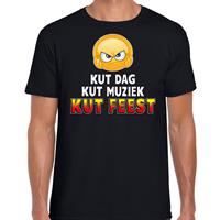 Bellatio Funny emoticon t-shirt Kut dag kut muziek kut feest Zwart