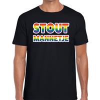 Bellatio Stout mannetje gaypride t-shirt - regenboog t-shirt Zwart