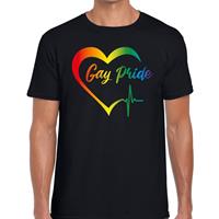 Bellatio Gay pride kloppend hart/hartslag t-shirt - Zwart