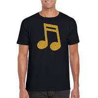 Bellatio Gouden muziek noot / muziek feest t-shirt / kleding - Zwart