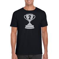 Bellatio Zilveren kampioens beker / nummer 2 t-shirt / kleding - Zwart