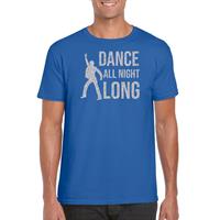 Bellatio Zilveren muziek t-shirt / shirt Dance all night long - Blauw