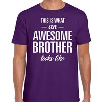 Bellatio Awesome Brother tekst t-shirt paars heren - heren fun tekst shirt Paars