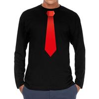 Bellatio Stropdas rood long sleeve t-shirt zwart voor heren- Zwart