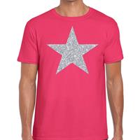 Bellatio Zilveren ster glitter t-shirt Roze