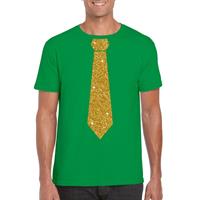 Bellatio Groen fun t-shirt met stropdas in glitter goud heren