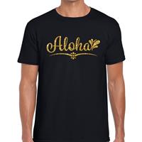 Bellatio Aloha gouden glitter hawaii t-shirt Zwart