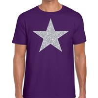 Bellatio Zilveren ster glitter t-shirt Paars