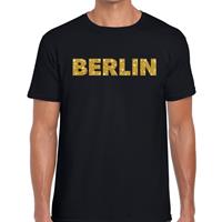Bellatio Berlin gouden glitter tekst t-shirt Zwart