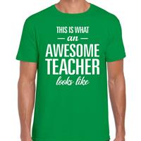 Bellatio Awesome Teacher cadeau t-shirt Groen