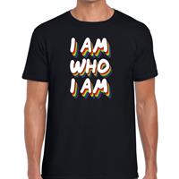 Bellatio I am who i am - gaypride t-shirt Zwart