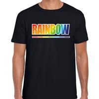 Bellatio T-shirt Rainbow - Tekst regenboog Zwart