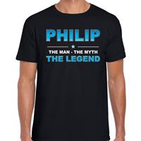 Bellatio Naam cadeau Philip - The man, The myth the legend t-shirt Zwart