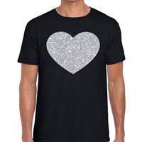 Bellatio Zilver hart glitter fun t-shirt Zwart