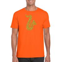 Bellatio Gouden saxofoon / muziek t-shirt / kleding - Oranje