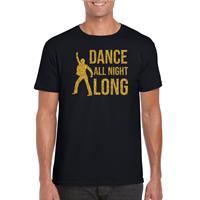Bellatio Gouden muziek t-shirt / shirt Dance all night long - Zwart