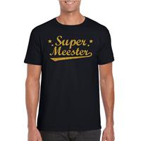 Bellatio Super meester cadeau t-shirt met gouden glitters op Zwart