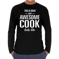 Bellatio Awesome Cook - geweldige kok cadeau shirt long sleeve Zwart