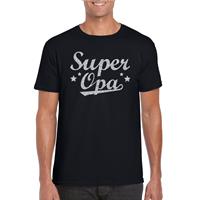 Bellatio Super opa cadeau t-shirt met zilveren glitters op Zwart