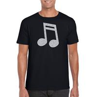 Bellatio Zilveren muziek noot / muziek feest t-shirt / kleding - Zwart