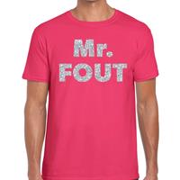 Bellatio Mr. Fout zilveren glitter tekst t-shirt Roze