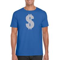 Bellatio Zilveren dollar / Gangster verkleed t-shirt / kleding - Blauw