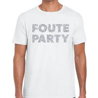 Bellatio Foute party zilveren glitter tekst t-shirt Wit