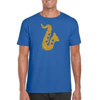 Bellatio Gouden saxofoon / muziek t-shirt / kleding - Blauw