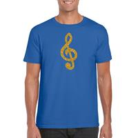 Bellatio Gouden muzieknoot G-sleutel / muziek feest t-shirt / kleding - Blauw