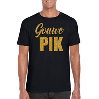 Bellatio Gouwe pik fun tekst t-shirt / kleding met gouden glitters op Zwart