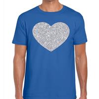 Bellatio Zilver hart glitter fun t-shirt Blauw