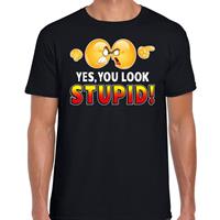 Bellatio Funny emoticon t-shirt yes you look stupid Zwart