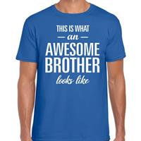 Bellatio Awesome Brother tekst t-shirt blauw heren - heren fun tekst shirt Blauw