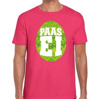 Bellatio Roze Paas t-shirt met groen paasei - Pasen shirt voor heren - Pasen kleding