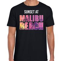 Bellatio Sunset beach t-shirt / shirt Sunset at Malibu Beach voor heren - Zwart