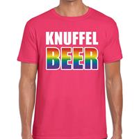 Bellatio Knuffel beer gay pride t-shirt - Roze