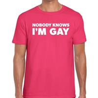 Bellatio Nobody knows i am gay t-shirt - Roze