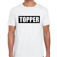 Bellatio Topper in kader shirt heren wit / Topper in zwarte balk Wit