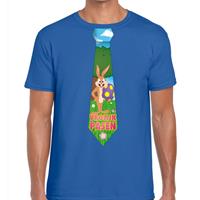 Bellatio Blauwe Paas t-shirt met paashaas stropdas - Pasen shirt voor heren - Pasen kleding