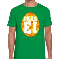 Bellatio Groen Paas t-shirt met oranje paasei - Pasen shirt voor heren - Pasen kleding