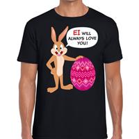 Bellatio Zwart Paas t-shirt Ei will always love you - Pasen shirt voor heren - Pasen kleding