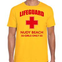 Bellatio Lifeguard / strandwacht verkleed t-shirt / shirt Lifeguard Nudy Beach girls only Geel